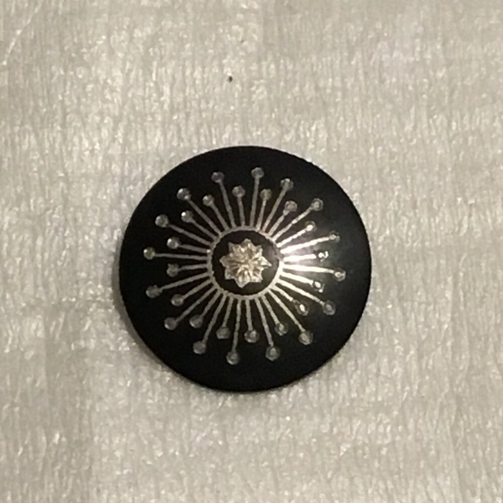 Antique and rare Victorian sterling silver Niello brooch
